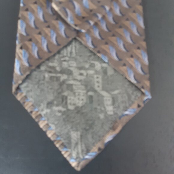 Kolte Italy 100% Silk Men's Tie Beige, Tan & Blue Diagonal Pattern - Picture 4 of 9